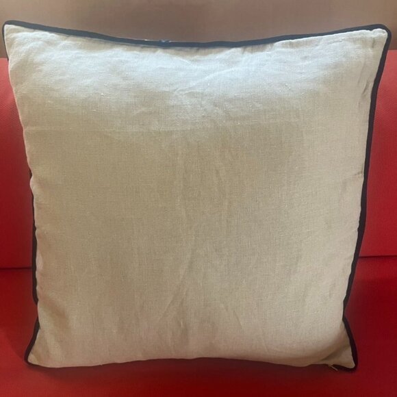 OKA Ocellus Red Garnet Linen Pillow Cover Peacock Feather Motif Hand Embroidery - Picture 2 of 3